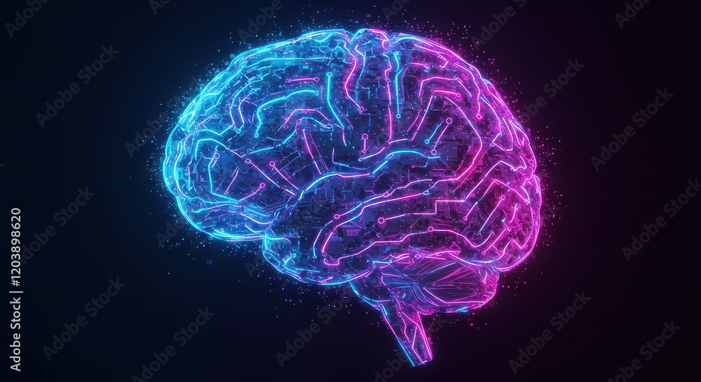 Poster digital brain with circuit, concept of artificial intelligence