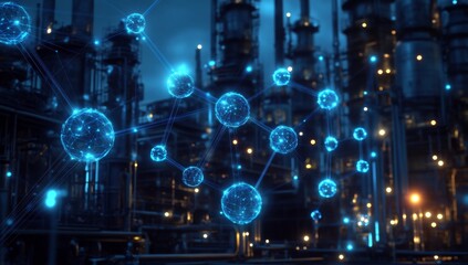 Fototapeta premium Digital Network of Connections in Industrial Environment