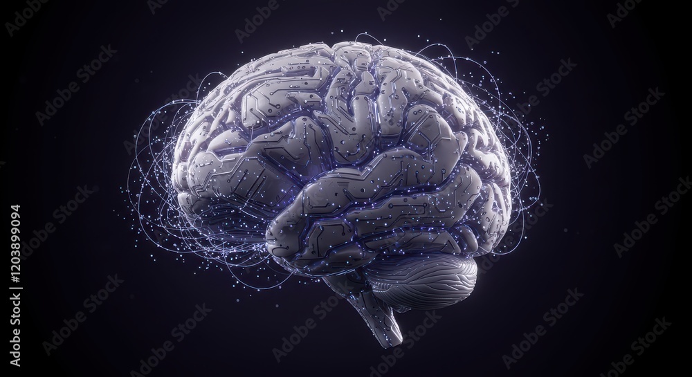 Poster digital brain with circuit, concept of artificial intelligence