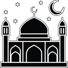 Modern Mosque vector illustration, Mosque silhouette vector art, Mosque line art vector design
