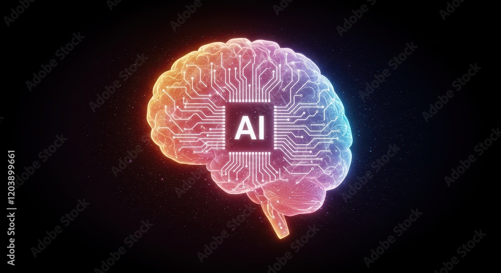 Poster digital brain with circuit, concept of artificial intelligence