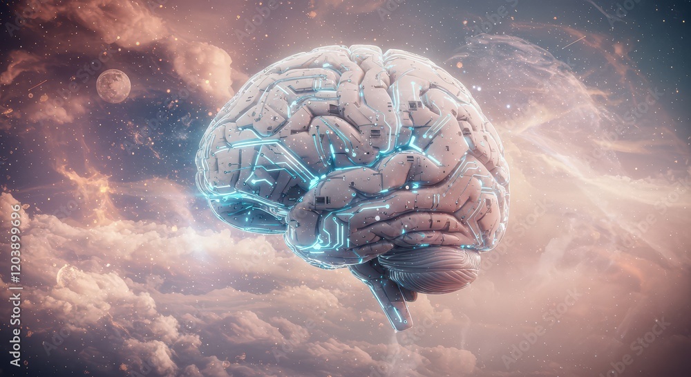 Poster digital brain with circuit, concept of artificial intelligence
