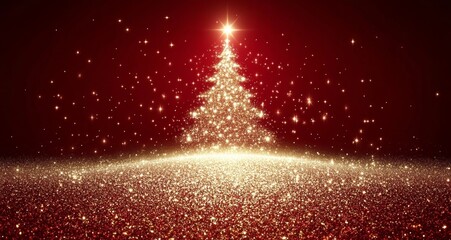 Bright Red Background with Sparkling Christmas Tree