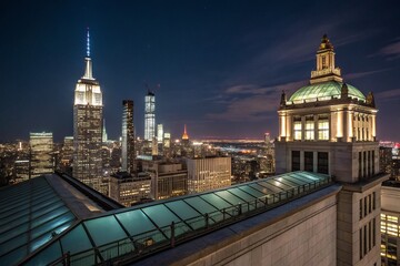Obraz premium Night Cityscape Rooftop View: Stunning Urban Panorama at Night
