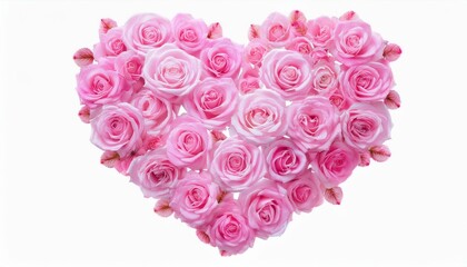Saint Valentine's Day concept. Heart made of pink roses, symbol of love, wedding flowers, png isolated on transparent or white background