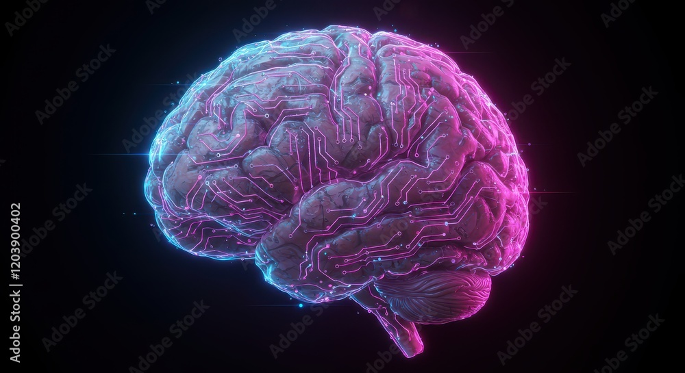Poster digital brain with circuit, concept of artificial intelligence