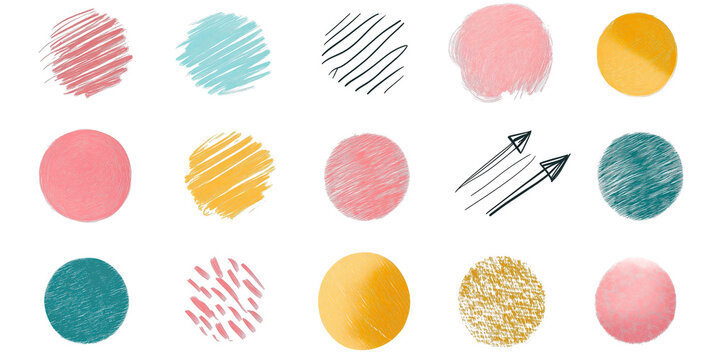 Brush line shape background abstract texture paint set, Hand drawn sketch doodle scribble brush geometric shape crayon effect background. brush on white background, colorful