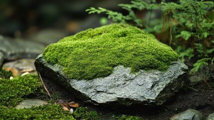 Serene Mossy Rock in Lush Forest Setting