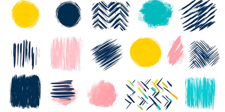 Brush line shape background abstract texture paint set, Hand drawn sketch doodle scribble brush geometric shape crayon effect background. brush on white background