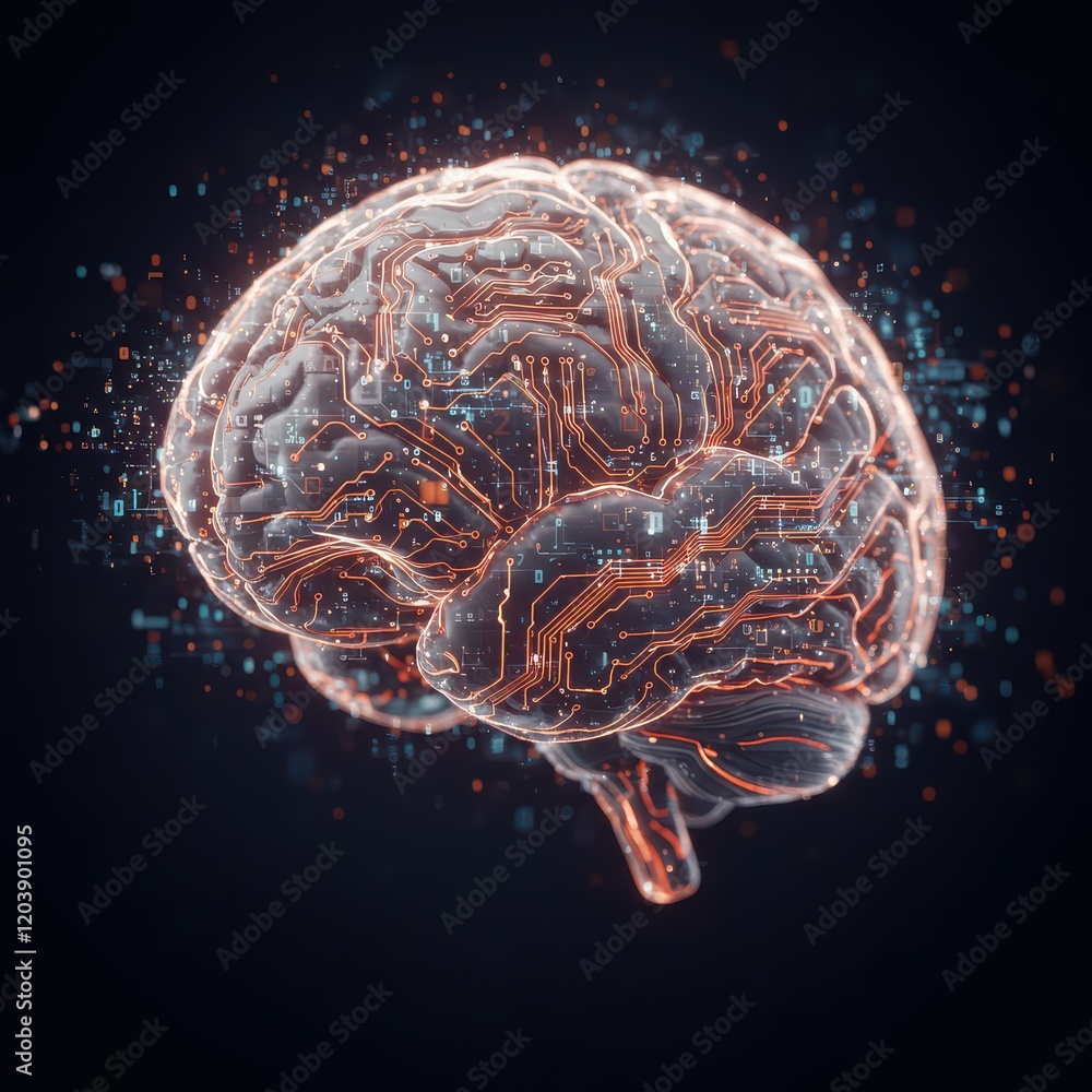 Aufkleber digital brain with circuit, concept of artificial intelligence