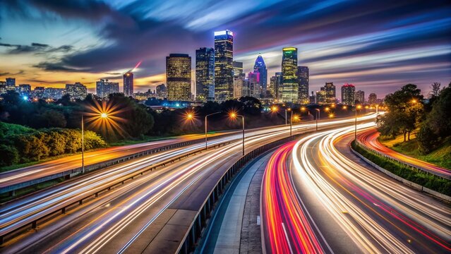 Night Lights Trail on 101 North Freeway, Long Exposure Cityscape Photography