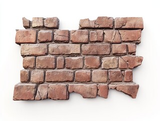 Obraz premium Damaged red brick wall fragment isolated on white background. (2)