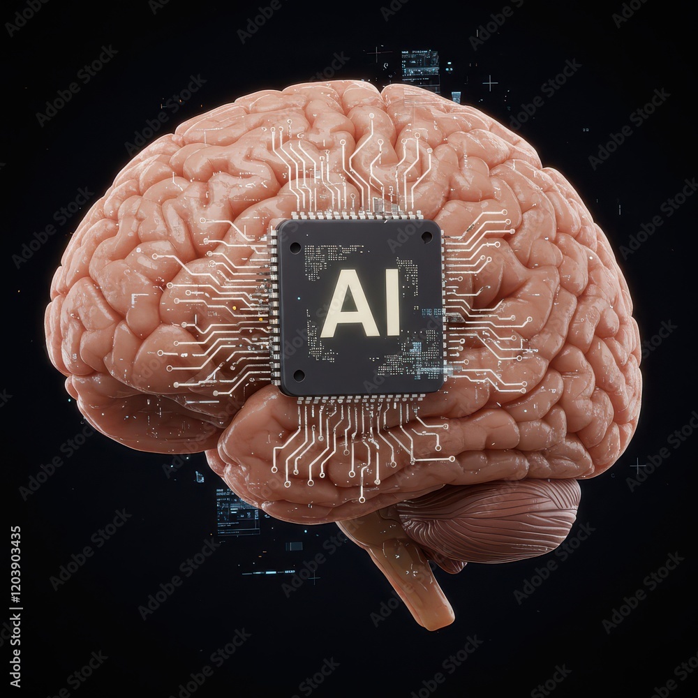 Poster digital brain with circuit, concept of artificial intelligence