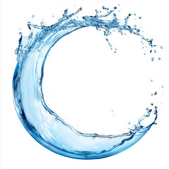 Blue round water splash isolated on white background