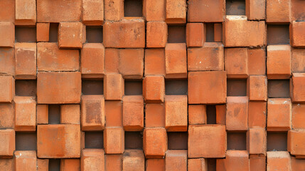 Red brick wall texture, geometric pattern, modern architecture, outdoor background, design element