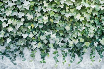 Close up of frost-covered ivy leaves in winter wonderland