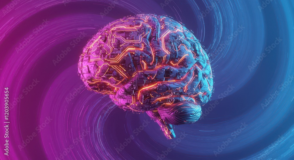 Poster digital brain with circuit, concept of artificial intelligence