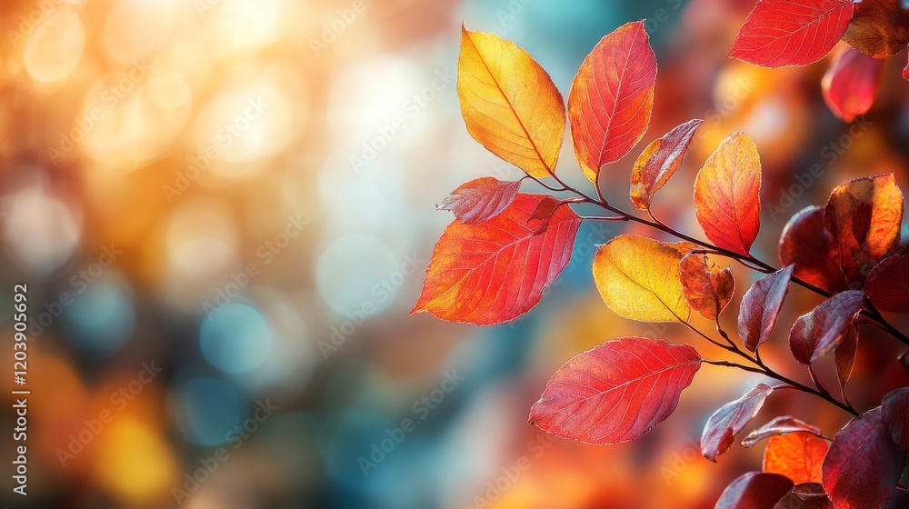Poster autumn leaves display a vibrant symphony of colors with warm and soft bokeh