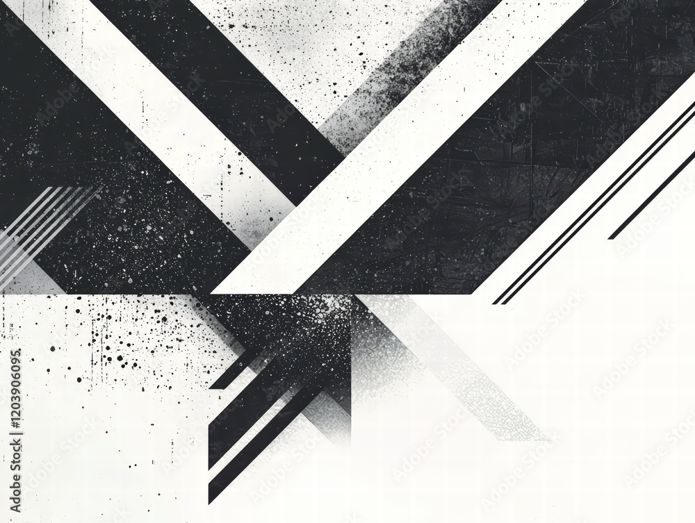 Poster abstract geometric design: bold, black geometric shapes intersect against a textured white backgroun