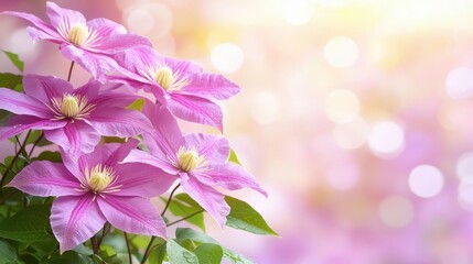 Vibrant Pink Clematis Flowers in a Soft Bokeh Background
