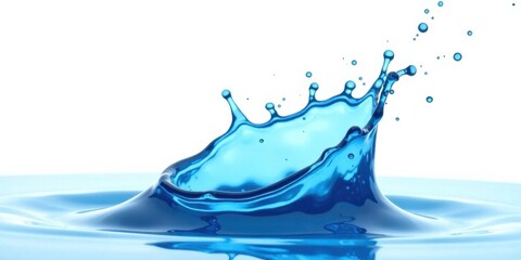 A vibrant blue liquid splash creates a dynamic crown-like shape, elegantly impacting a serene water surface, showcasing the beauty of fluid motion against a clean white backdrop.