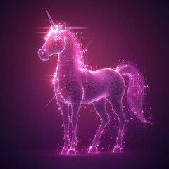 Fototapeta premium Digital unicorn, glowing, fantasy, art, use for children's books, posters, greetings cards