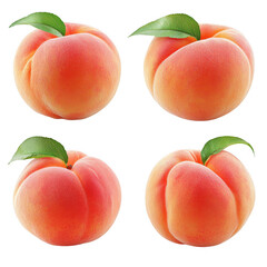 Four Delicious Peaches Isolated on a White Background Perfect for Culinary Displays, Natural Products, and Organic Food Marketing PNG