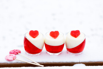 Panna cotta in snow - winter dessert for Valentine Day 