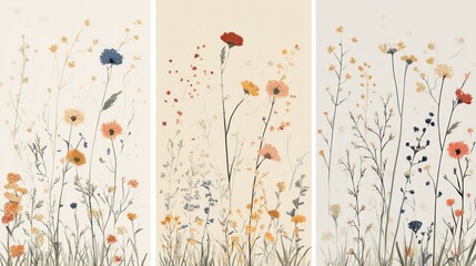 Abstract floral meadow patterns in minimalist flat style illustration