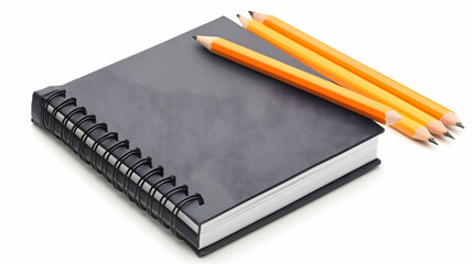 Spiral Notebook and Pencils on White Background