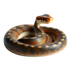 Obraz premium Coiled Python: An eye-level, close-up shot of a mesmerizing python in a perfect coil, showcasing its intricate scale pattern and captivating gaze.