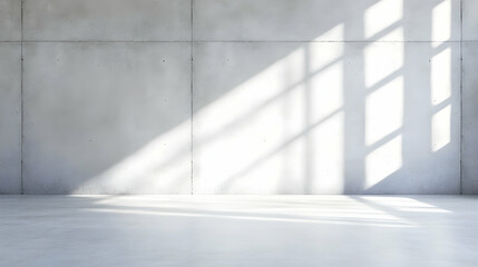 Obraz premium Sunlight streams through window onto minimalist concrete room; perfect for product display or background