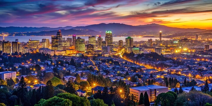 Oakland Skyline Night View with Berkeley Foreground - Dramatic Low Light Cityscape