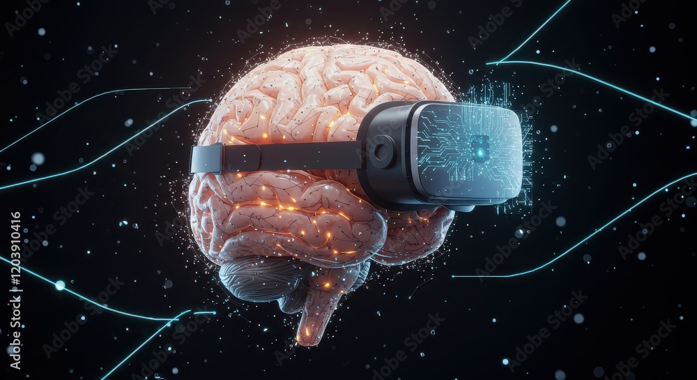 Poster digital brain with circuit, concept of artificial intelligence