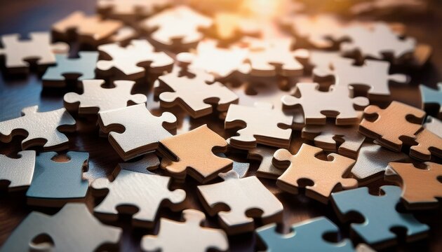 Jumbled pile of blank jigsaw puzzle pieces