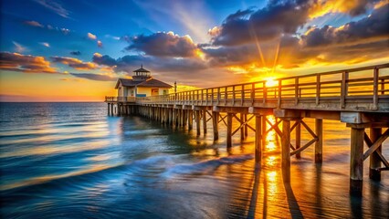 Obraz premium Oceanside Pier Sunset: Stunning Coastal Architecture Stock Photo