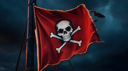 A red flag with a skull and two crossed bones on it