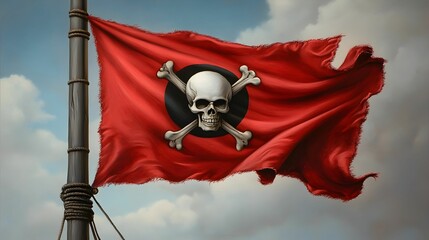 A red flag with a skull and crossbones on it