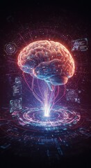 Digital brain with circuit, concept of artificial intelligence