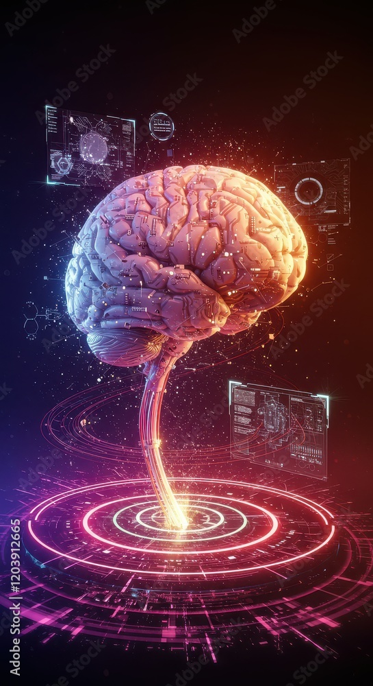 Poster digital brain with circuit, concept of artificial intelligence