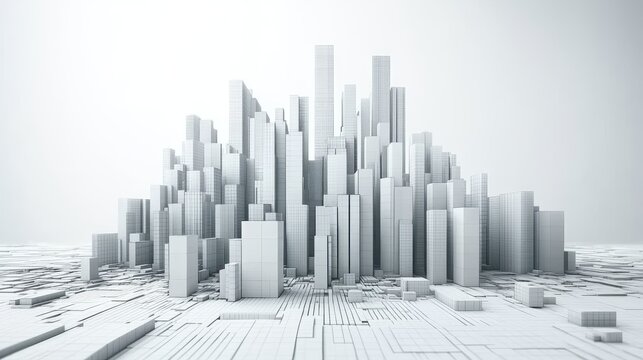 Abstract White Cityscape: A 3D Render of a Modern Metropolis
