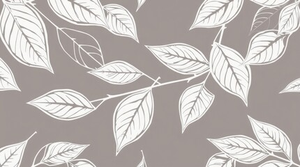  a seamless pattern featuring abstract, outlined tea or banana leaves. The luxury minimal style wallpaper uses hand-drawn line art, perfect for fabric, print, or cover design