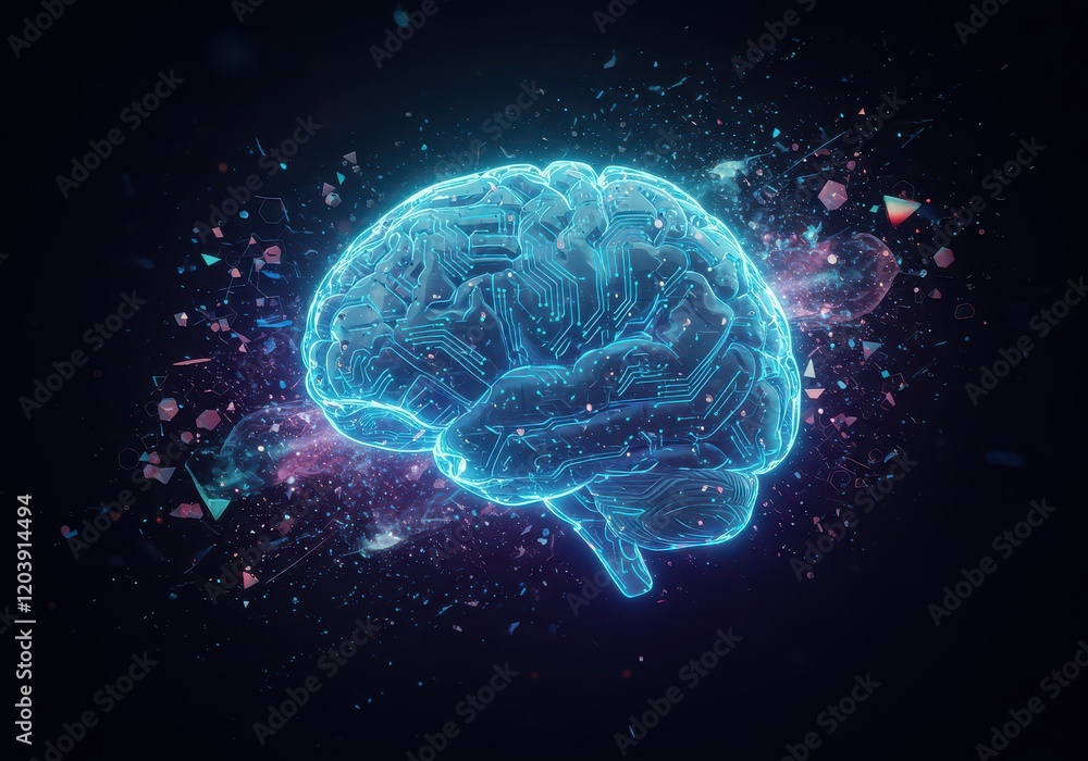 Poster digital brain with circuit, concept of artificial intelligence