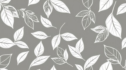  a seamless pattern featuring abstract, outlined tea or banana leaves. The luxury minimal style wallpaper uses hand-drawn line art, perfect for fabric, print, or cover design
