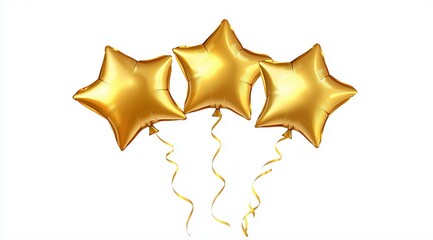 Golden Star Balloons: Three shiny gold star-shaped balloons, tied with curling ribbons, create a celebratory and festive image, perfect for expressing success or high ratings. 