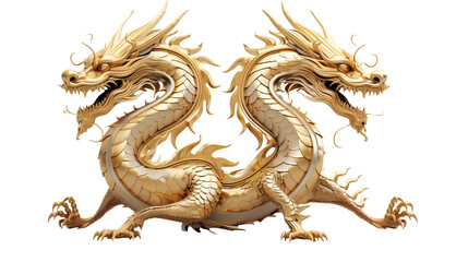 Majestic Golden Dragons Chinese on a transparent background 