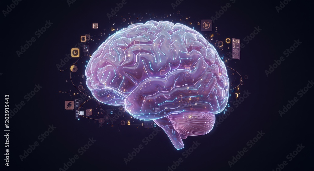 Poster digital brain with circuit, concept of artificial intelligence