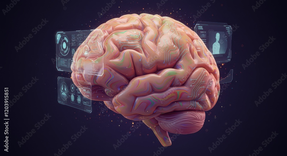 Poster digital brain with circuit, concept of artificial intelligence