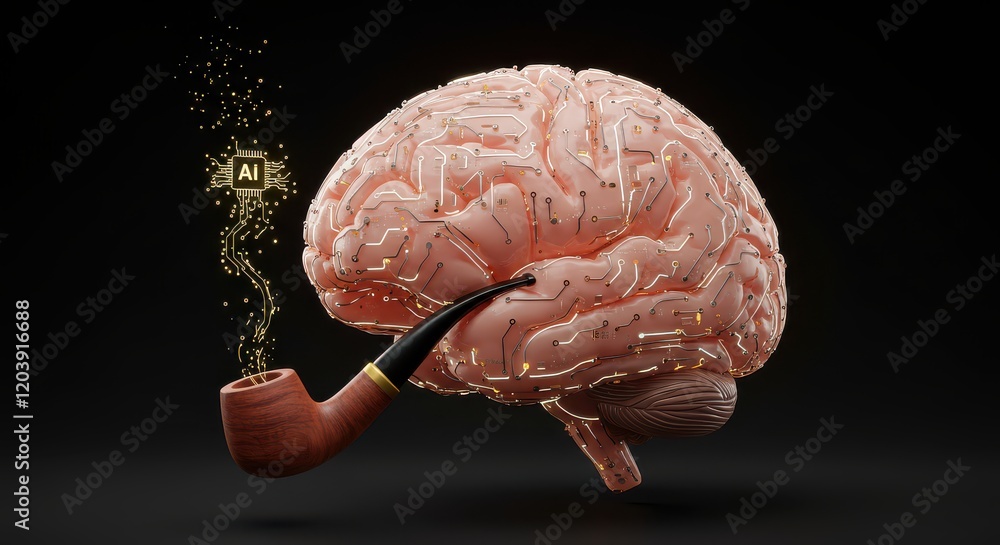 Aufkleber digital brain with circuit, concept of artificial intelligence