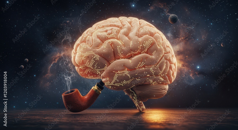 Aufkleber digital brain with circuit, concept of artificial intelligence